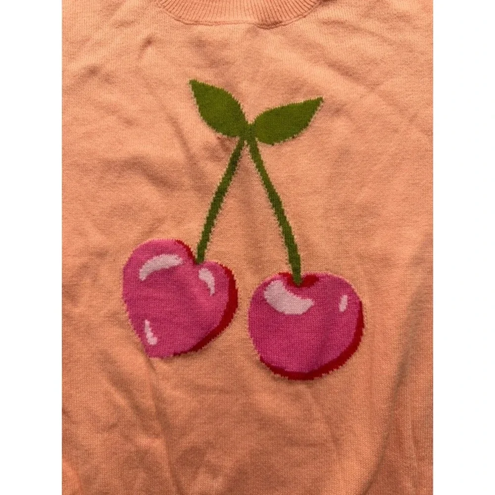 NWT babyGap Girls 5Y Coral Pink Cherry Intarsia Sweater 100% Cotton